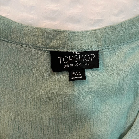 Topshop Mint Green Blouse w/ Pocket Detail, Button-Down Shirt, Size 8 - Picture 6 of 11
